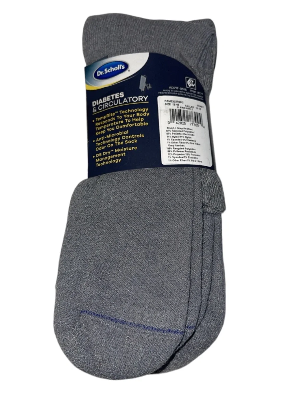 Dr Scholls Mens Big & Tall Sz 13-15 Diabetic Circulatory Ankle Socks 6-Pair Pack